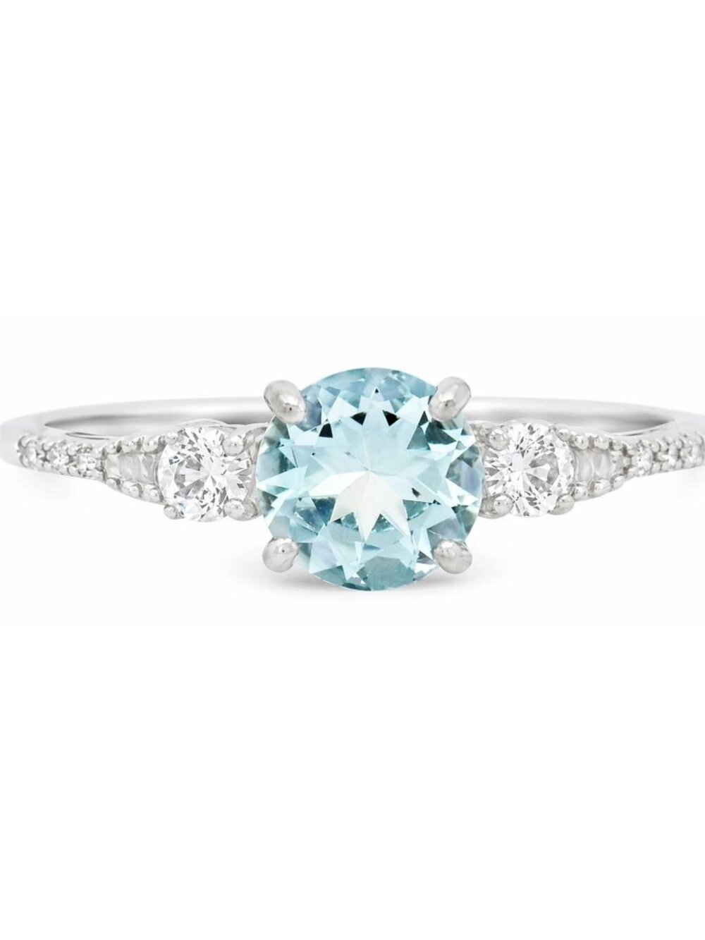 Genuine 1.05 Cts Aquamarine /White Sapphire & Diamond Ring SOLID 10k White Gold